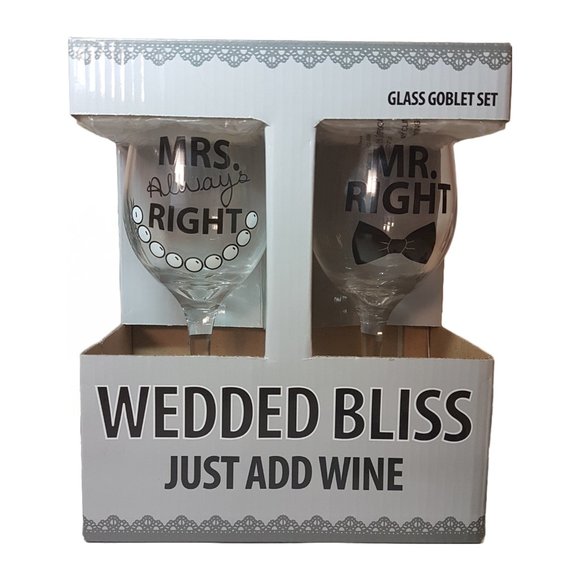 ENESCO Mr. & Mrs. Wine Glasses Mr. & Mrs. Stemmed Wine Glasses Wedding Set of 2 - Picture 1 of 10